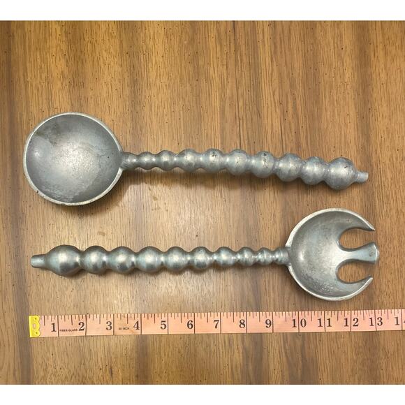 Vintage SCA Larp Medieval Renaissance Pewter Serving Set 13'‎ Fork and Spoon - Picture 2 of 3